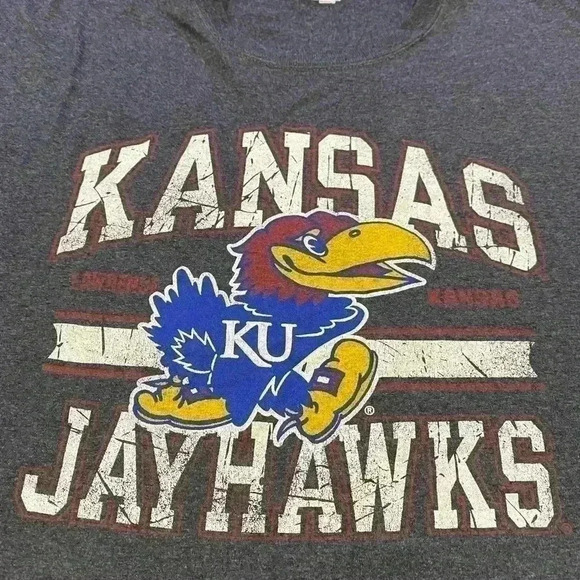 Kansas Jayhawks Logo Russell Athletics Mens T-Shirt size Large color Gray - Picture 2 of 5